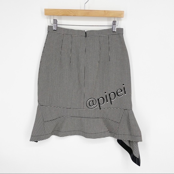 Alexander Wang Houndstooth Ruffle Hem Mini Skirt Black White 4 Small NWT - Picture 12 of 13
